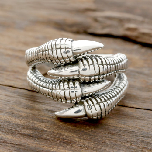 Sterling Silver Dragon Claw Band Ring from India 'Dragon's Claws'