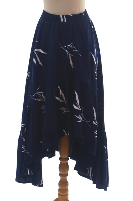 Batik Rayon Skirt in Midnight and White from Bali 'Midnight Fall'