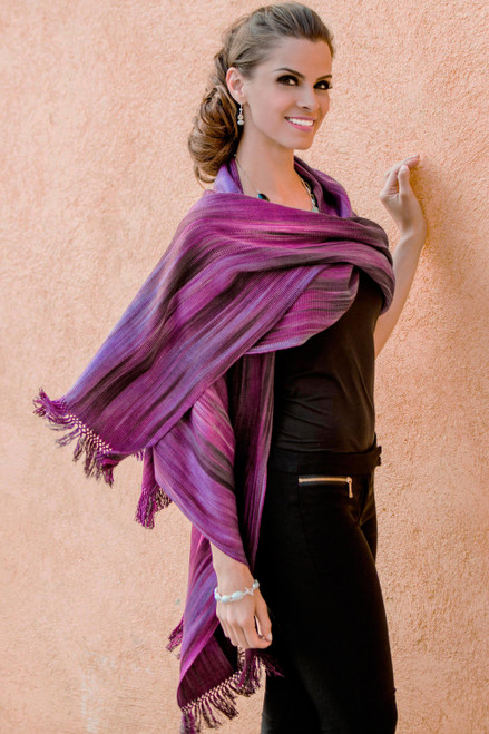 Unique Rayon Chenille Shawl 'Purple Ethereal Inspiration'