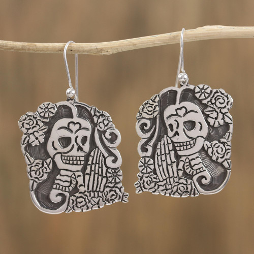 Sterling Silver Day of the Dead Catrina Dangle Earrings 'Ancestors Beckon'