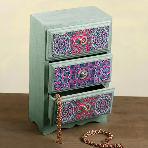 Mandala Decoupage Wood Jewelry Chest from Mexico 'Mandala Keeper'