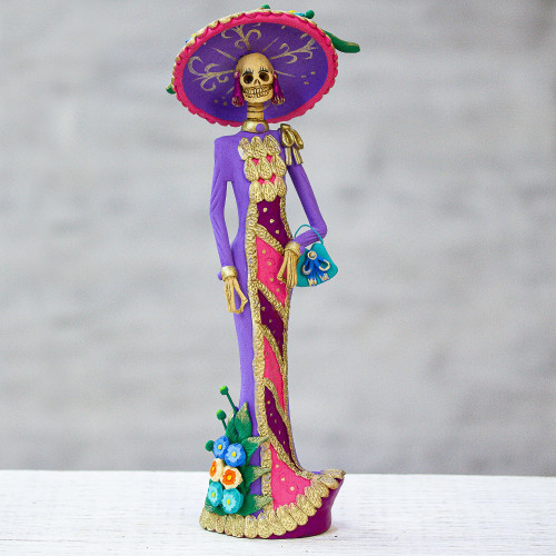 Artisan Crafted Catrina Day of the Dead Figurine 'La Catrina Socorro'