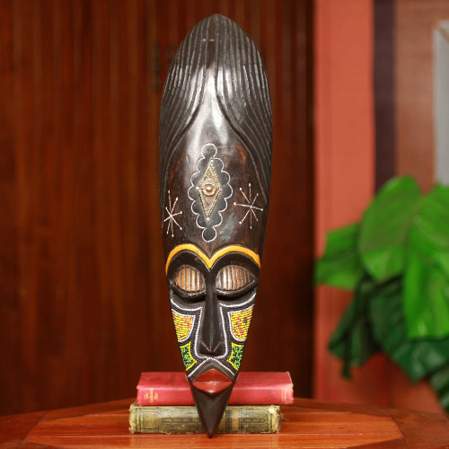 Artisan Crafted Beaded African Mask 'Ashanti Warrior Queen'