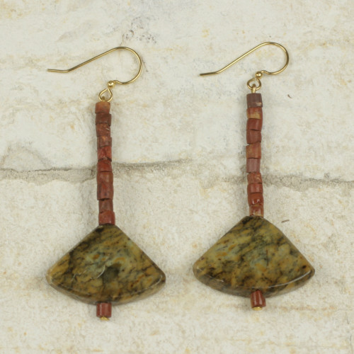 Ghana Handcrafted Soapstone and Bauxite Dangle Earrings 'Bells of Ghana'