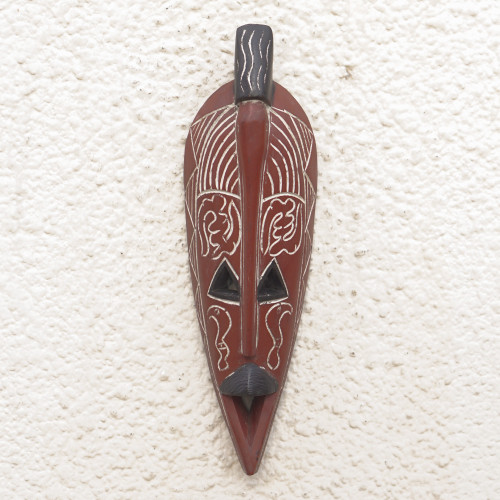 Hand Crafted Brown Painted Sese Wood Wall Mask from Ghana 'Amarachi'