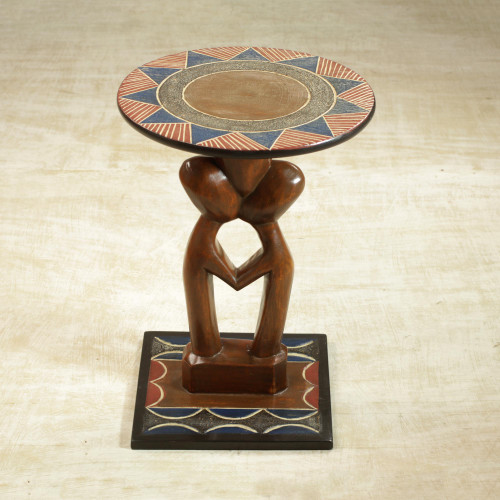 Handcrafted Love-Themed Cedarwood Accent Table from Ghana 'Household Lovers'