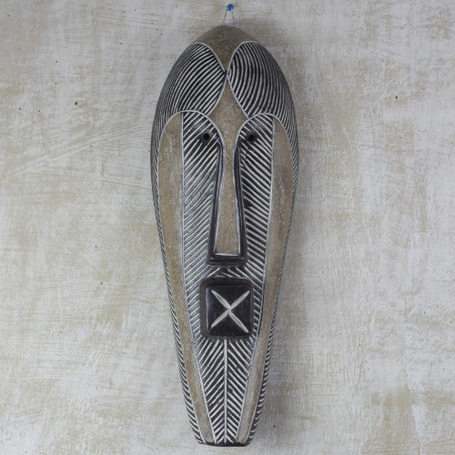 Hand-Carved Songye Man African Sese Wood Wall Mask 'Songye Man'