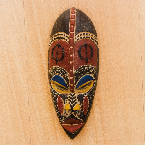 Gye Nyame African Sese Wood Mask from Ghana 'Sankin Kal'