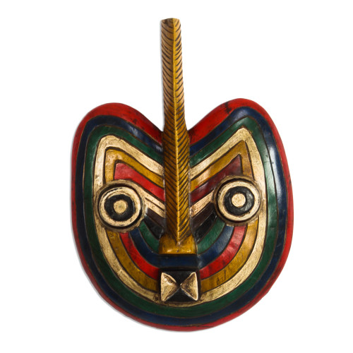 Rainbow-Colored African Wood Mask from Ghana 'Fruit of Love'