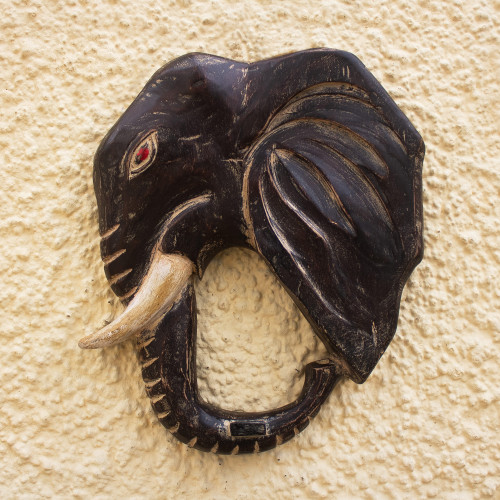 Hand Crafted Wood Elephant Wall Hook from Ghana 'Elephant in Profile'