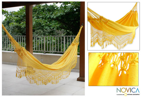 Artisan Crafted Cotton Solid Yellow Fabric Hammock Double 'Amazon Sun'