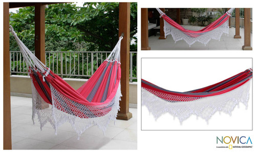 Brazilian Cotton Hammock Double 'Scarlet Samba'