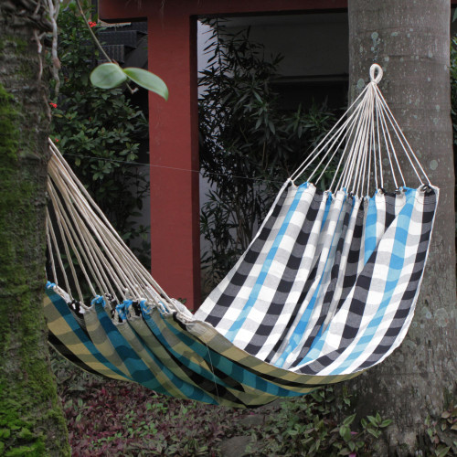 Brazilian Checkerboard Pattern Cotton Single Hammock 'Beach Chess'