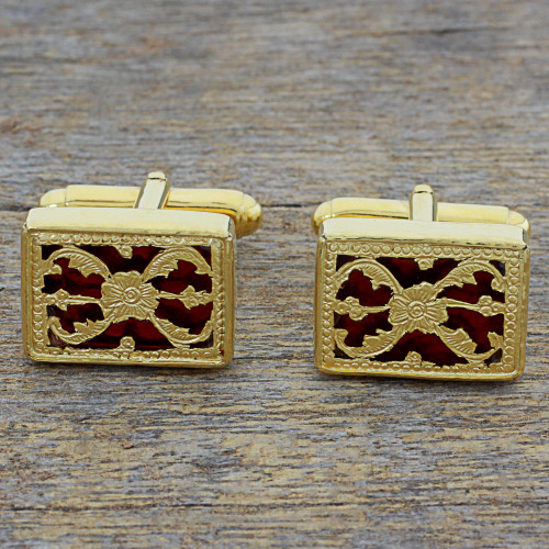 Hand Made Red Gold Sterling Silver Cufflinks from India 'Red Glory'