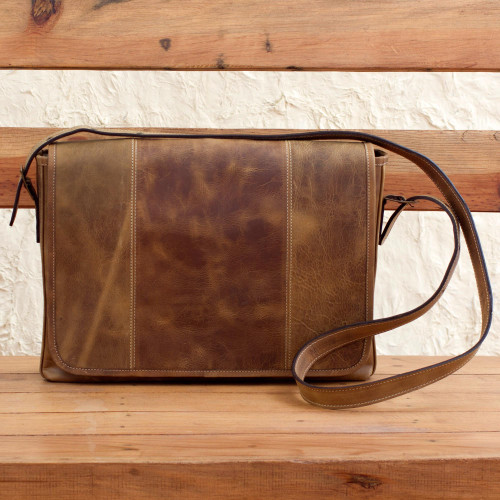 Distressed Brown Leather Boho Style Laptop Case with Pockets 'Bohemian VIP'