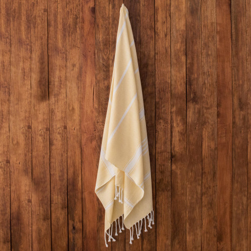 Striped Cotton Beach Towel in Buttercup from Guatemala 'Sweet Relaxation in Buttercup'