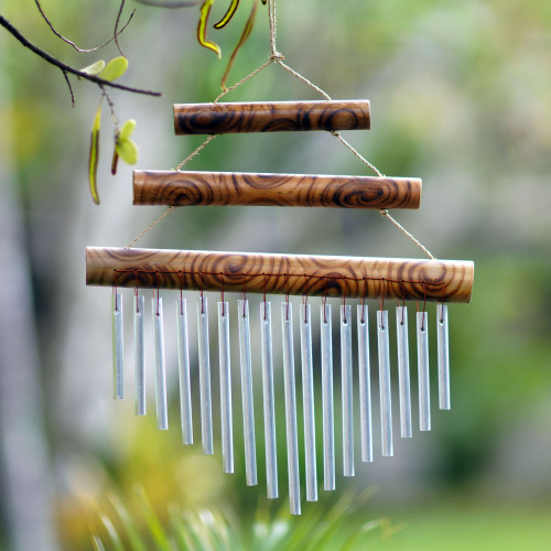 Harmonious Bamboo and Aluminum Wind Chime from Bali 'Three Steps'