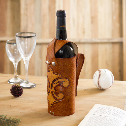 Leather Fleur de Lis Wine Carrier from Peru 'Fleur de Lis'