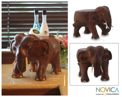 Hand Carved Wood Stand 'Thai Elephant'