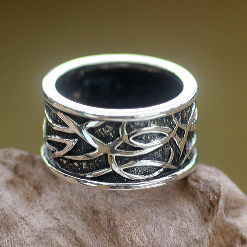 Unisex Indonesian Sterling Silver Band Ring 'Jakarta Warrior'