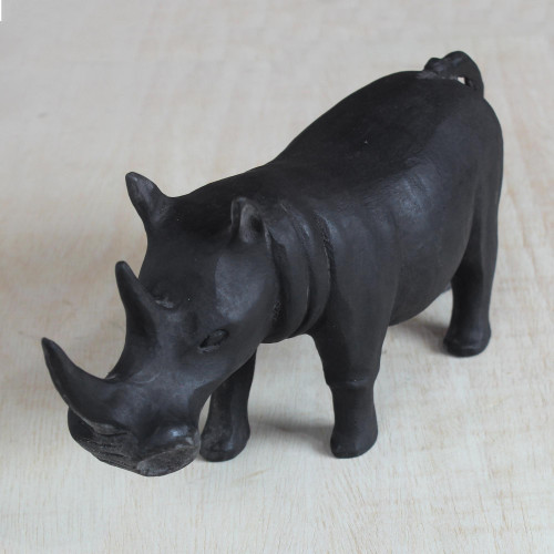 Handcrafted Wood Sculpture 'Black Rhino'