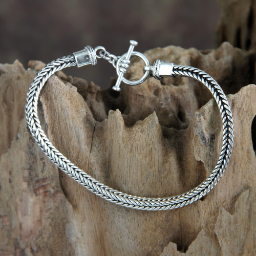Men's Sterling Silver Chain Bracelet 'Balinese Braid'