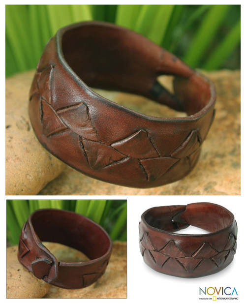 Men's Leather Wristband Bracelet 'Ayutthaya Brown'