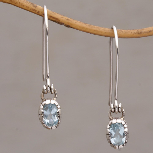 Paw Print Motif Blue Topaz Dangle Earrings from Bali 'Baby Paws'