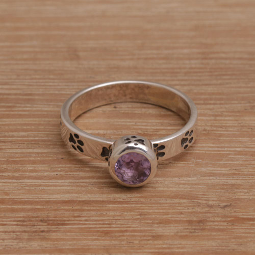 Handmade 925 Sterling Silver Amethyst Cocktail Ring 'Pawing Around'