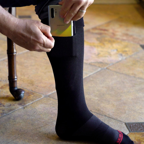 Unisex Black Compression Socks with Passport Pocket 'Travel Safe'