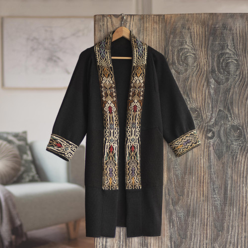 Long Open Front Alpaca Jacket 'Aymara Baroque'