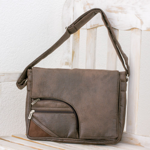 Faux Leather Messenger Bag in Espresso from Costa Rica 'Espresso Elegance'