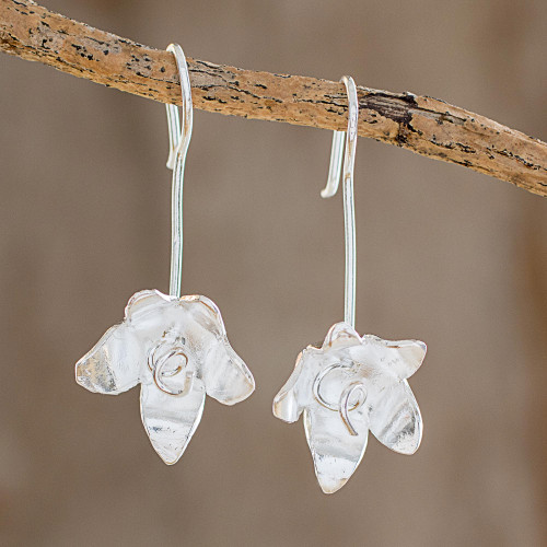 High-Polish Sterling Silver Drop Earrings from Costa Rica 'Shining Floral Happiness'