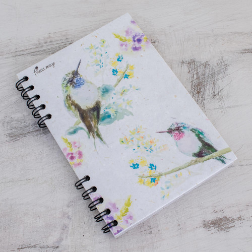 Signed Hummingbird-Themed Paper Journal from Costa Rica 'Lively Hummingbirds'