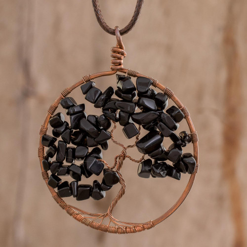 Onyx Gemstone Tree Aquarius Pendant Necklace from Costa Rica 'Aquarius Tree of Life'