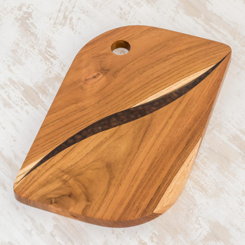 Coffee-Themed Teak Wood Trivet from Costa Rica 'Coffee Morning'