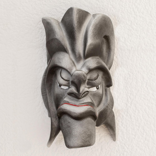 Silver-Tone Resin and Fiberglass Decorative Wall Mask 'Boruca Warrior'