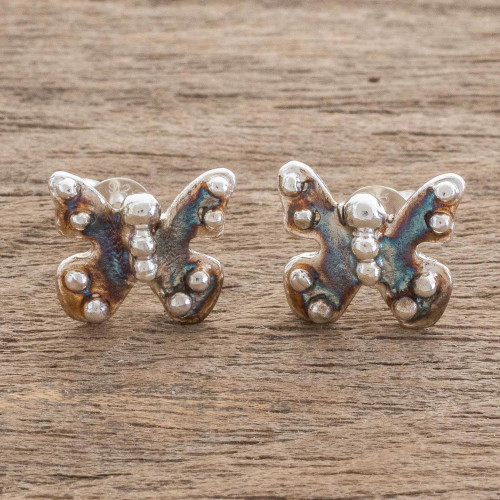 Modern Sterling Silver Butterfly Stud Earrings 'Real Freedom'