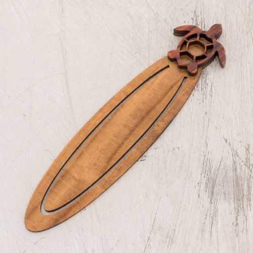 Sea Turtle-Themed Teak Wood Bookmark from Costa Rica 'Sophisticated Sea Turtle'