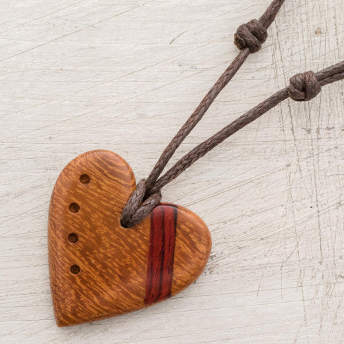 Madrecacao and Estoraque Heart Necklace from Costa Rica 'Madrecacao Heart Stripe'