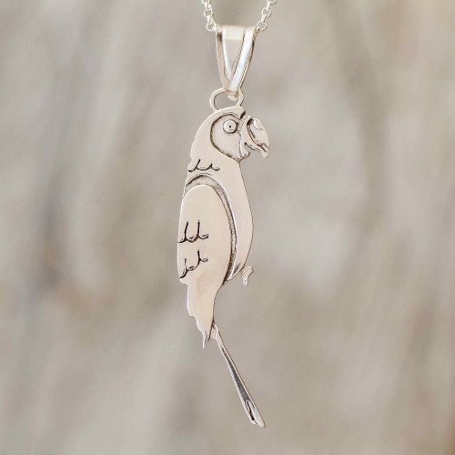 Sterling Silver Costa Rican Macaw Pendant Necklace 'Cloud Forest Macaw'