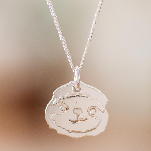 Sterling Silver Costa Rican Sloth Pendant Necklace 'Smiling Sloth'