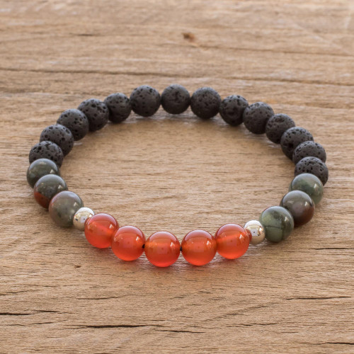 Unisex Lava Stone and Gem Stretch Bracelet 'Colors of Costa Rica'