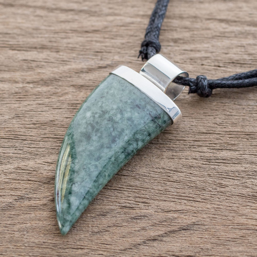Green Jade Tusk Pendant Necklace from Guatemala 'Wide Tusk in Green'