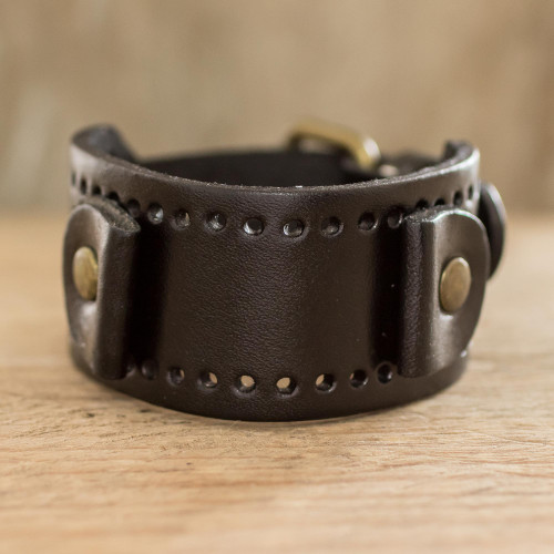 Black Men's Bracelet in Faux Leather 'Tamarindo Trend in Black'