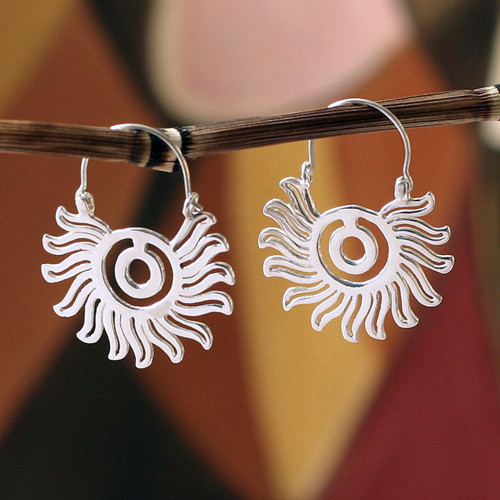 Sterling silver hoop earrings 'Aztec Sun'