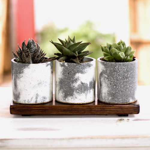 Handcrafted Small Concrete Planters Set of 3 'Flowers From My Garden'