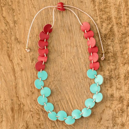 Red and Aqua Leather Necklace 'Bright Stepping Stones'