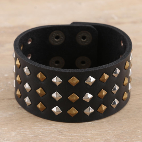 Studded Leather Cuff Bracelet from India 'Grow Together'