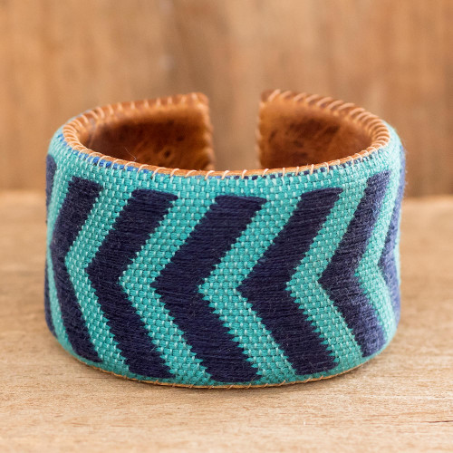 Handmade Cotton and Leather Bracelet 'Comalapa Chevron'